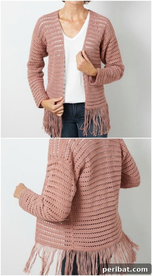 Crocheted Fringe Cardigan with a boho-inspired design