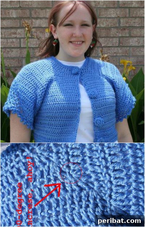 Short Button Front Crochet Cardigan with unique crocheted button covers