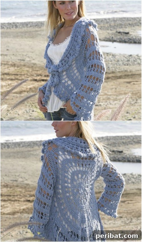 Lightweight Drop Circle Crochet Cardigan with an open, flowing design