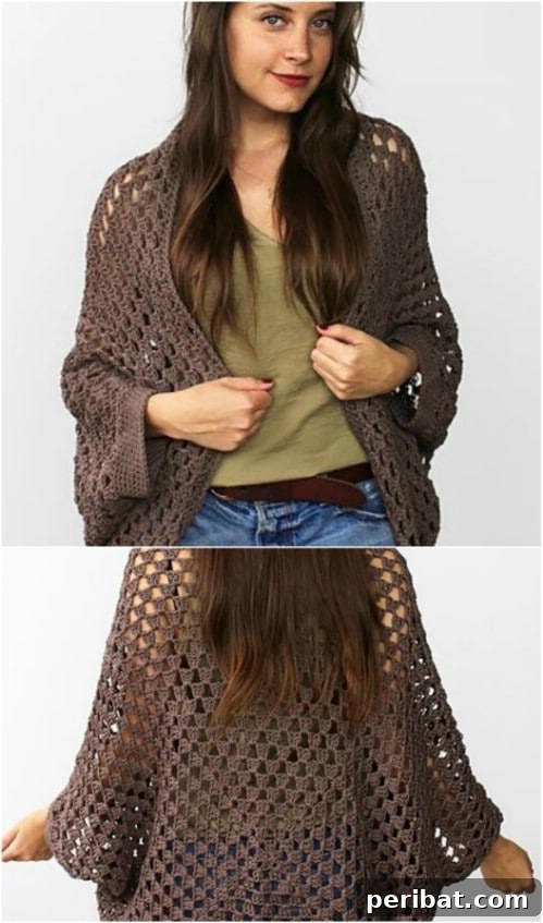 Open Weave Crochet Cocoon Cardigan with a relaxed, flowing fit