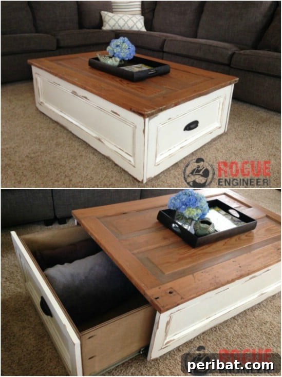 Farmhouse Style Distressed Coffee Table With Storage