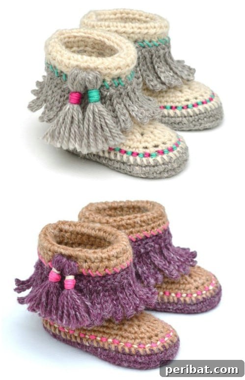 50 Irresistible Crochet Baby Projects to Craft Right Away 20 Fringy Crochet Baby Moccasins Pattern
