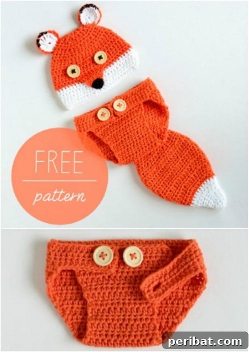 50 Irresistible Crochet Baby Projects to Craft Right Away 8 Cute Fox Crochet Hat and Diaper Cover Set