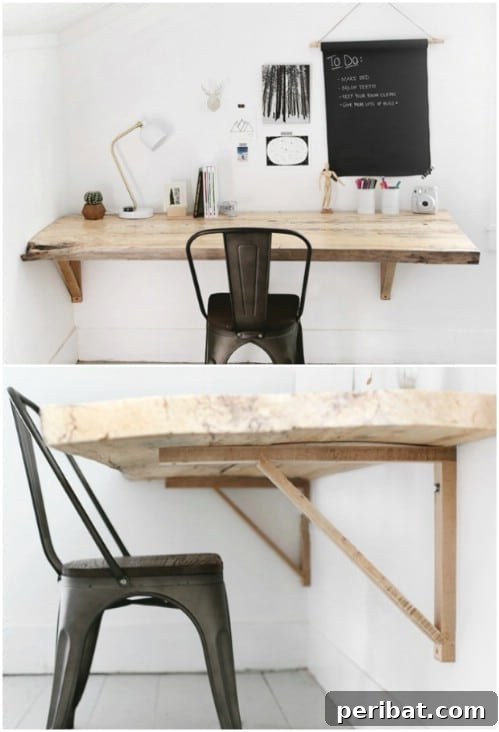 Rustic Wood Wall Mounted Desk