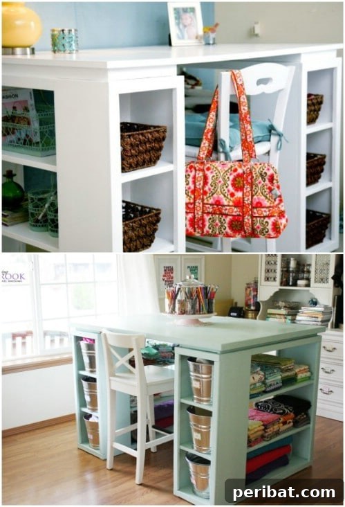 DIY Craft Desk With Bookshelves