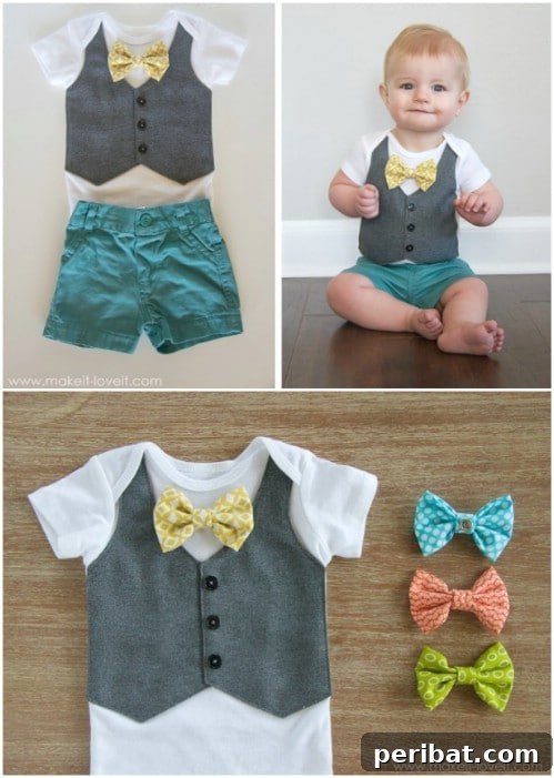 40 Sweet & Simple Baby Sewing Projects for Everyone 21 Vest Design Onesie With Bow Ties