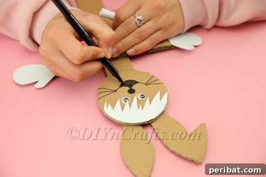 Hoppy Cardboard Easter Bunny Creation 17 Adding whiskers and mouth