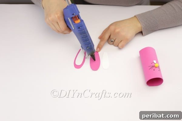 DIY Cute Paper Easter Bunny Candy Holder 14 Inner ears securely glued onto outer ears
