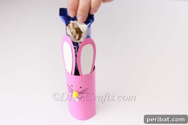 DIY Cute Paper Easter Bunny Candy Holder 17 Another view of the completed paper bunny candy holder