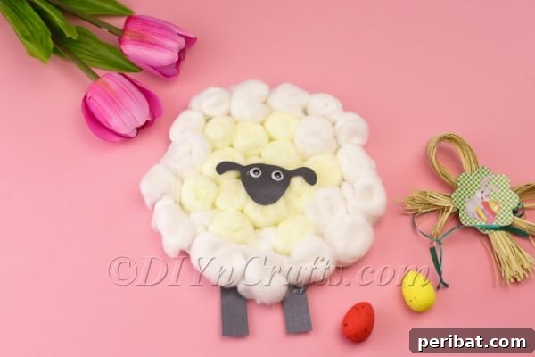 Finished Paper Plate Easter Sheep, ready for display