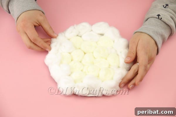 Fluffy Paper Plate Easter Sheep Craft 9 Fully covered paper plate with cotton balls