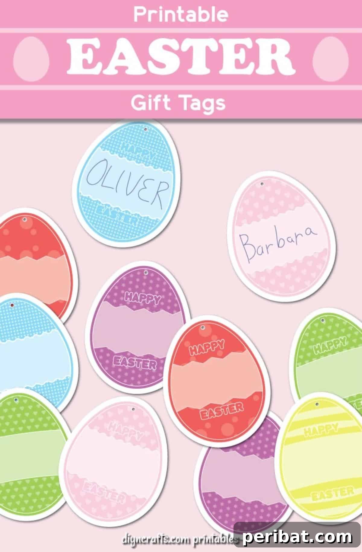 Downloadable Easter Tags for Gifts and Baskets 3 Names added in the middle of the egg shaped Easter gift tags.