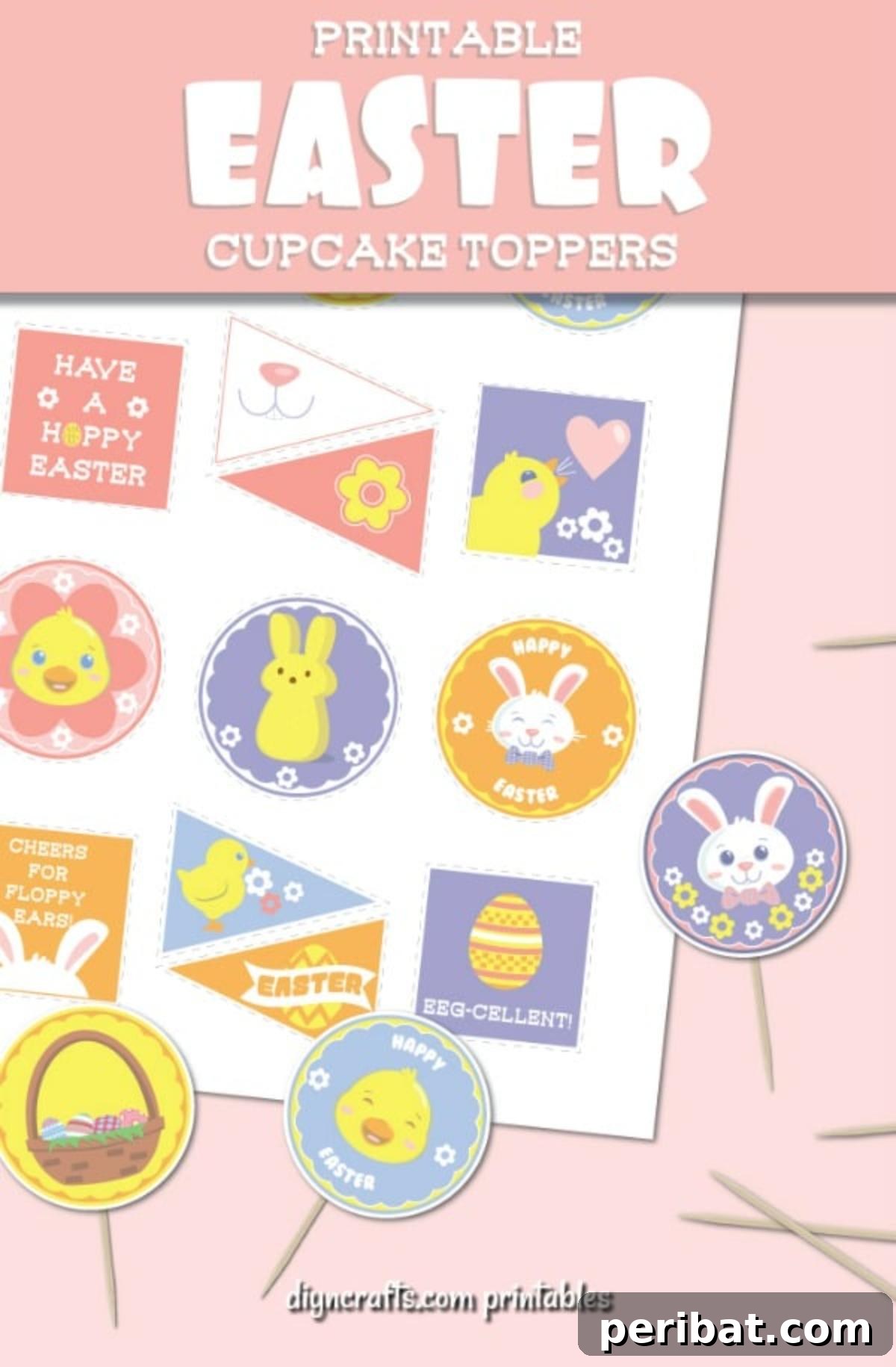 Delightful Free Printable Easter Cupcake Toppers