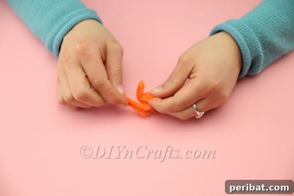 Detailed view of a shaped pipe cleaner chick foot