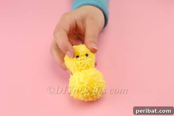 Craft Adorable Pom-Pom Easter Chicks at Home 19 Assembling all facial features: eyes and beak