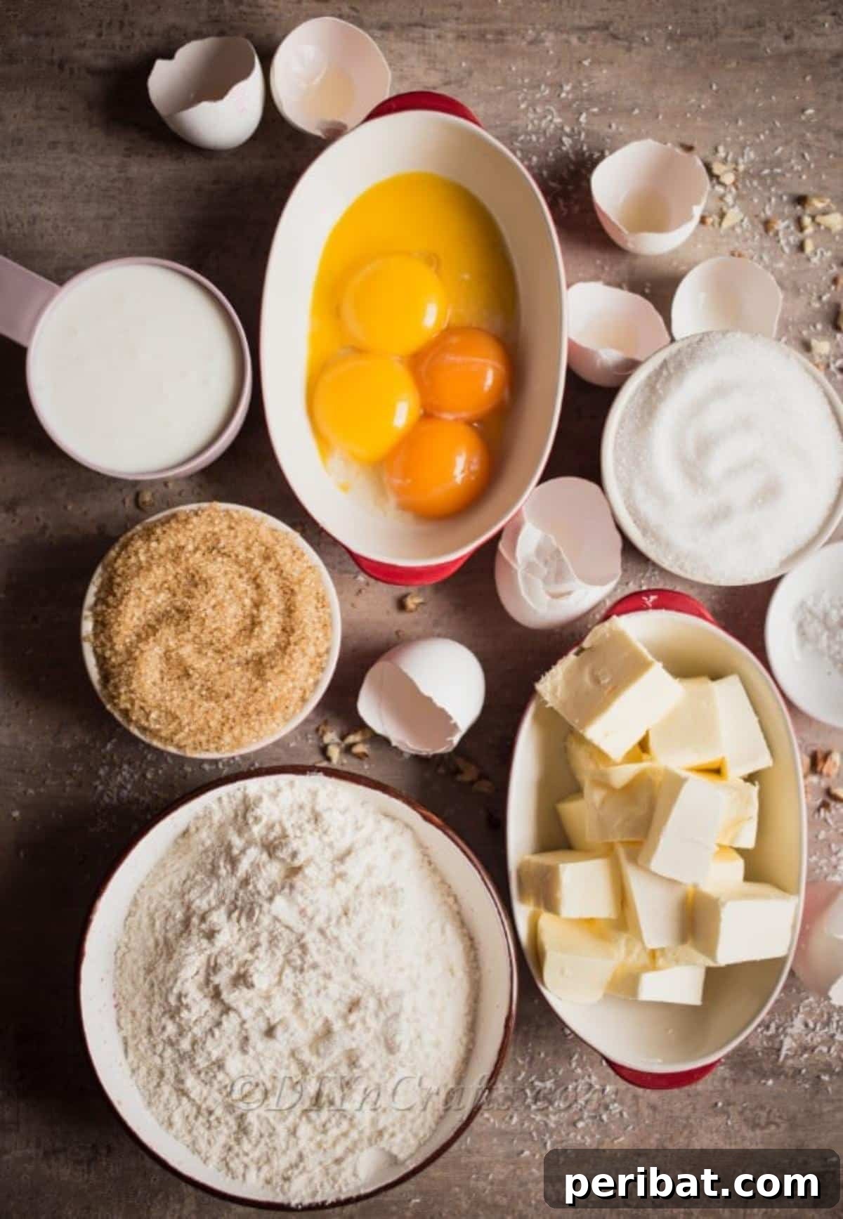 Key ingredients for a delicious coconut cake with cream cheese frosting