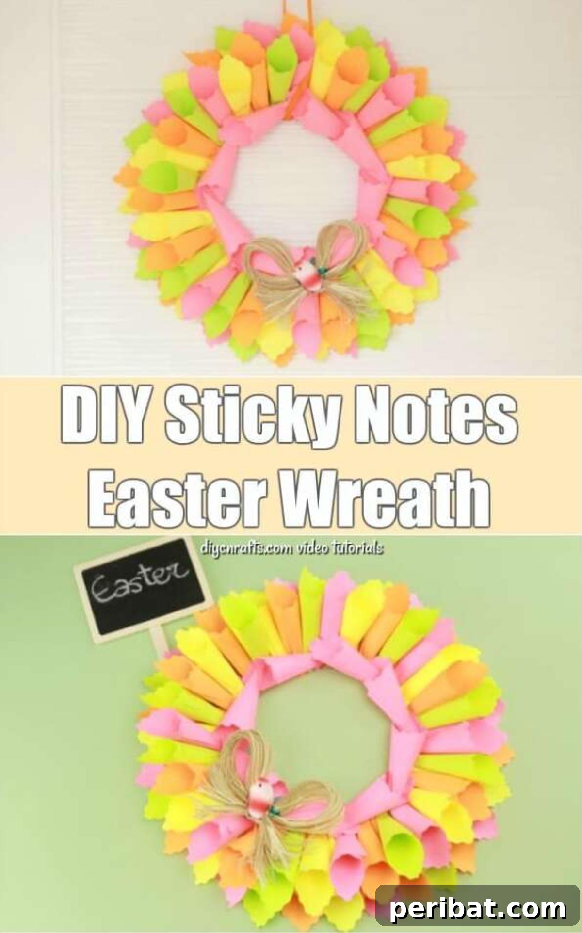 Transform Sticky Notes into a Vibrant Easter Wreath 2 How to Make a Colorful Easter Wreath Out of Sticky Notes - Finished Wreath Example