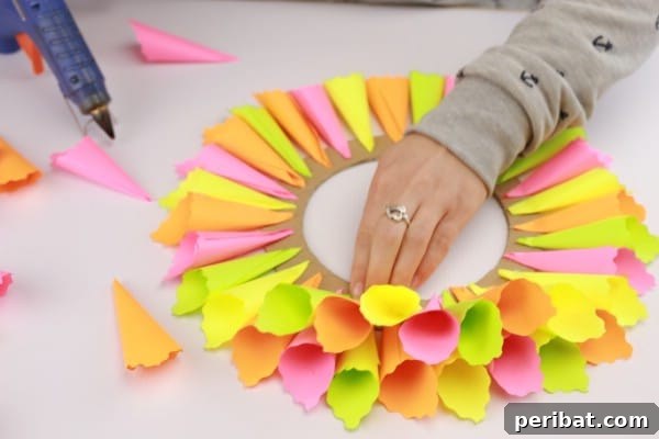 Transform Sticky Notes into a Vibrant Easter Wreath 13 Filling any visible gaps with folded sticky notes - Second layer technique