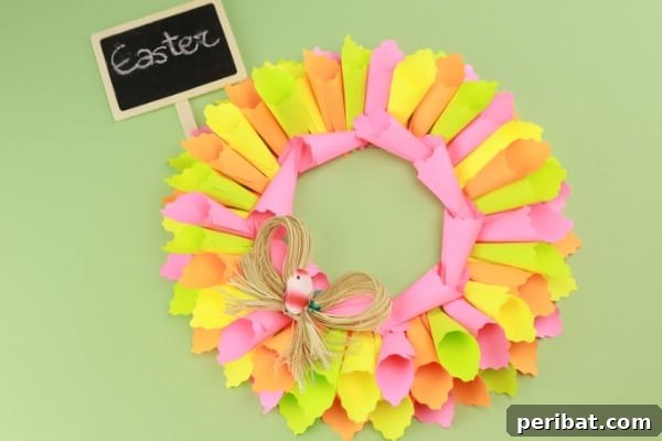 Transform Sticky Notes into a Vibrant Easter Wreath 16 Finished Easter sticky notes wreath - Front view