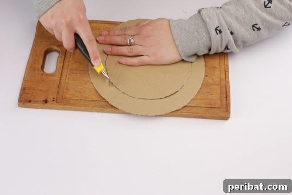 Transform Sticky Notes into a Vibrant Easter Wreath 5 Cutting the cardboard for wreath - Using a scalpel