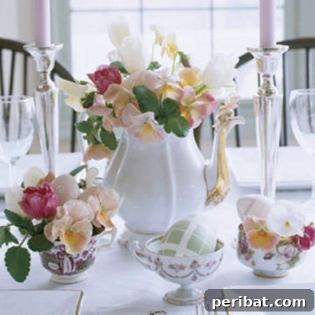 Craft Your Own Easter Table Decor: Inspiring Centerpiece Ideas 35 Teapot Flower Display Easter Centerpiece