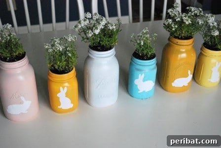 Craft Your Own Easter Table Decor: Inspiring Centerpiece Ideas 36 Easter Mason Jar Centerpiece with painted silhouettes