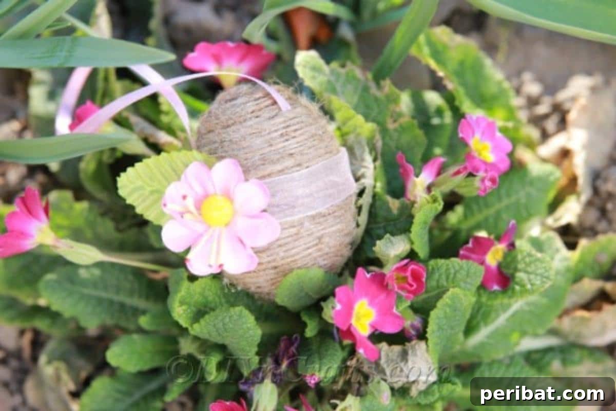 Farmhouse Style Twine Easter Eggs 14 Finished twine Easter egg decoration.