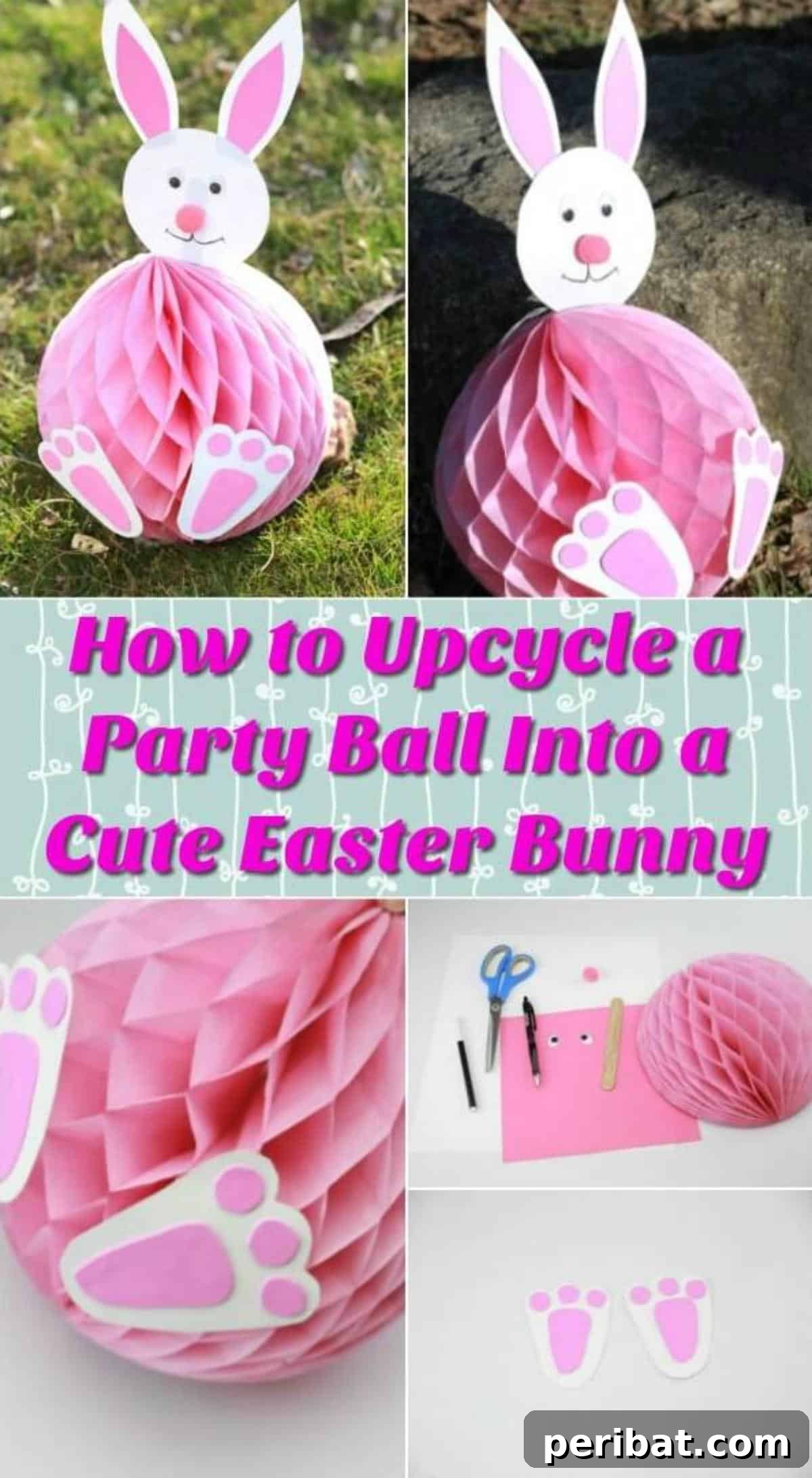 Craft an Adorable Easter Bunny from a Repurposed Party Ball 2 How to Upcycle a Party Ball into a Cute Easter Bunny