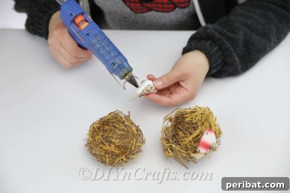 Craft a Realistic Bird Nest for Easter Treats 13 Decorating the finished bird's nests with additional ornaments