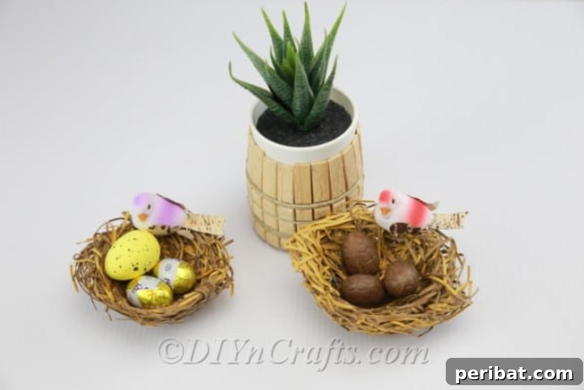 Craft a Realistic Bird Nest for Easter Treats 14 Finished bird’s nest candy holder filled with colorful Easter eggs