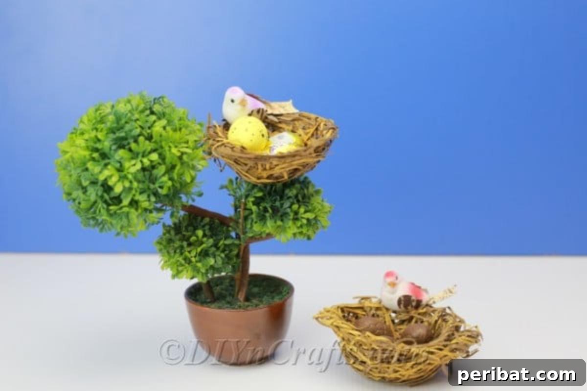 Craft a Realistic Bird Nest for Easter Treats 15 Close-up of a finished bird’s nest candy holder with chocolate eggs