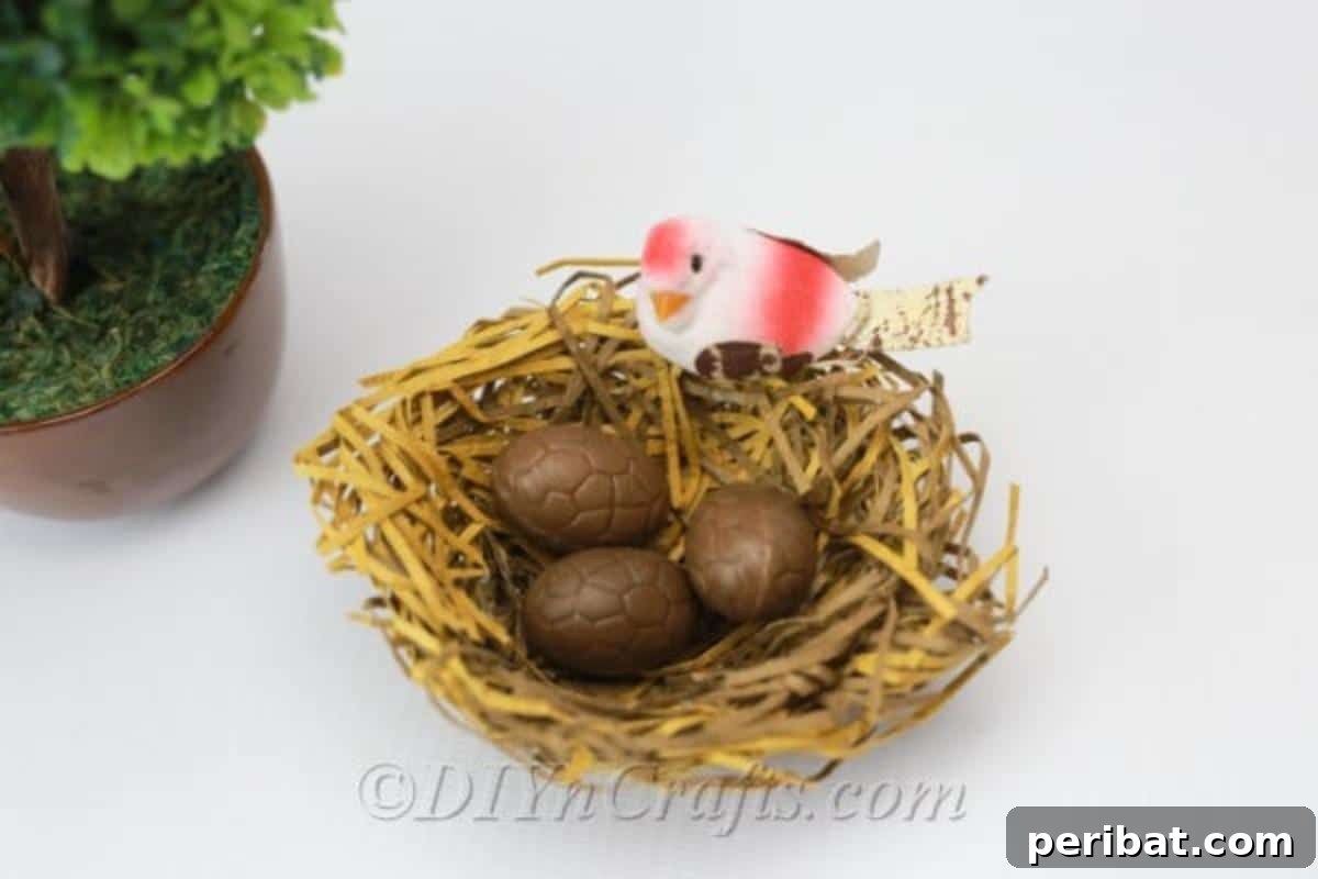 Craft a Realistic Bird Nest for Easter Treats 16 Another view of the finished bird’s nest candy holder for Easter