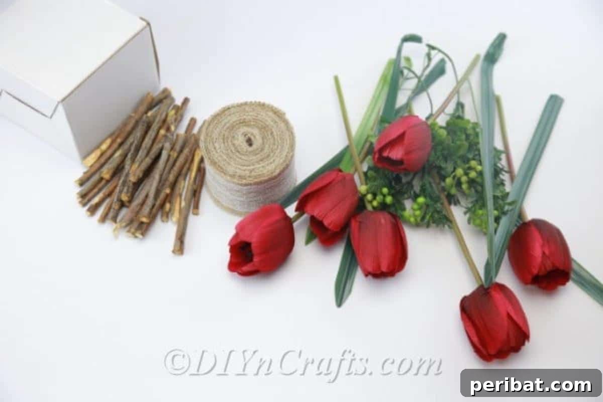 Create Beautiful Rustic Floral Displays for Easter 4 Materials and tools needed for the floral decor project.