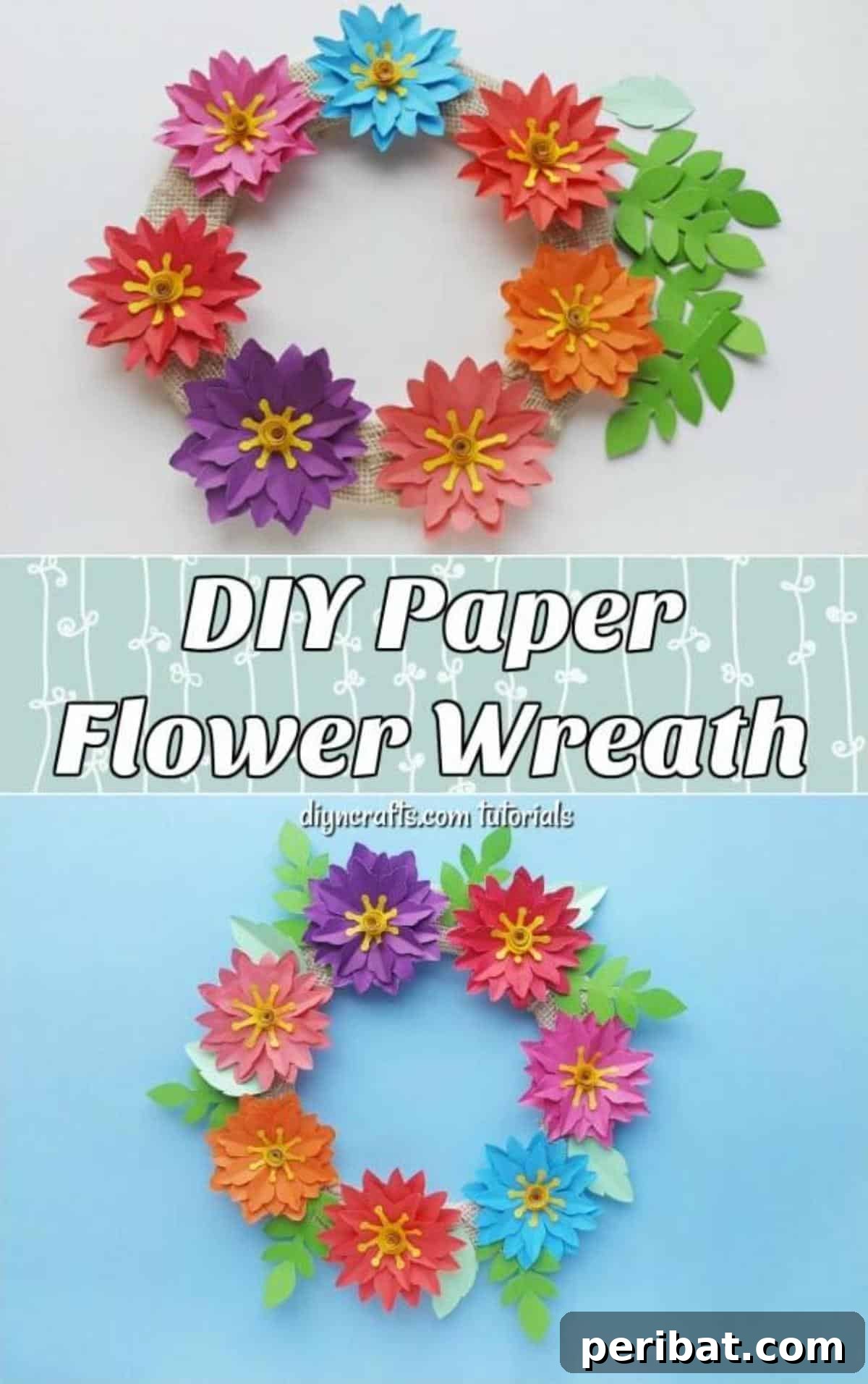 Easy Paper Flower Wreath With Free Printable Template for a perfect spring craft