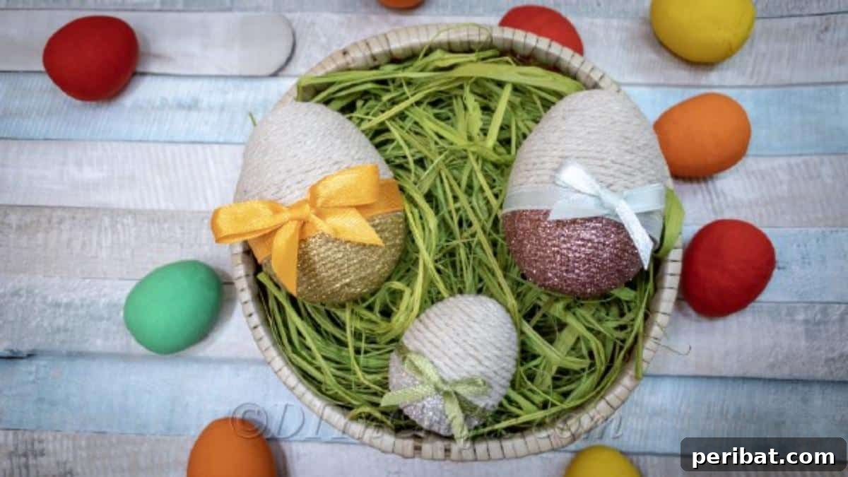 Handcrafted Rustic Glam Easter Eggs 4 A charming basket filled with homemade rustic glitter Easter eggs
