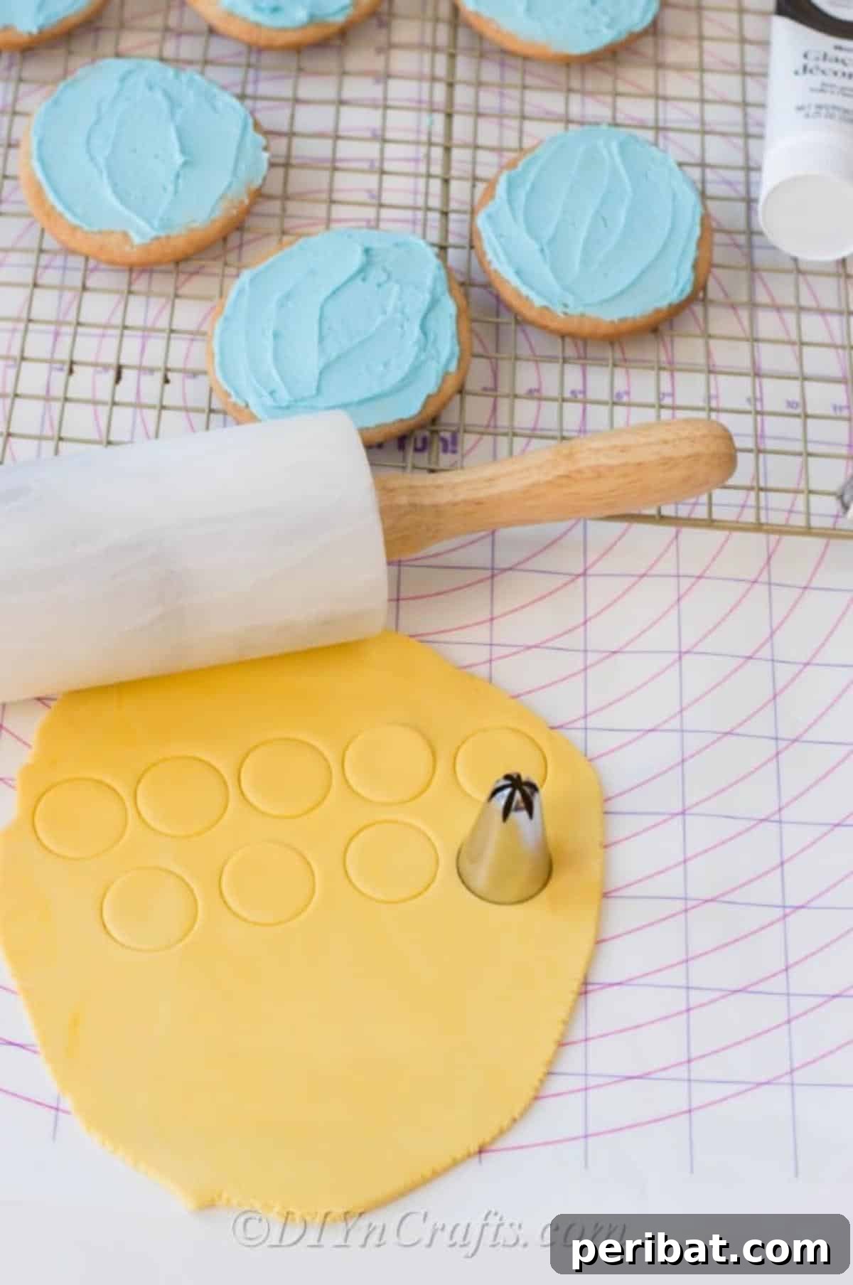 Frosted sugar cookies ready for fondant