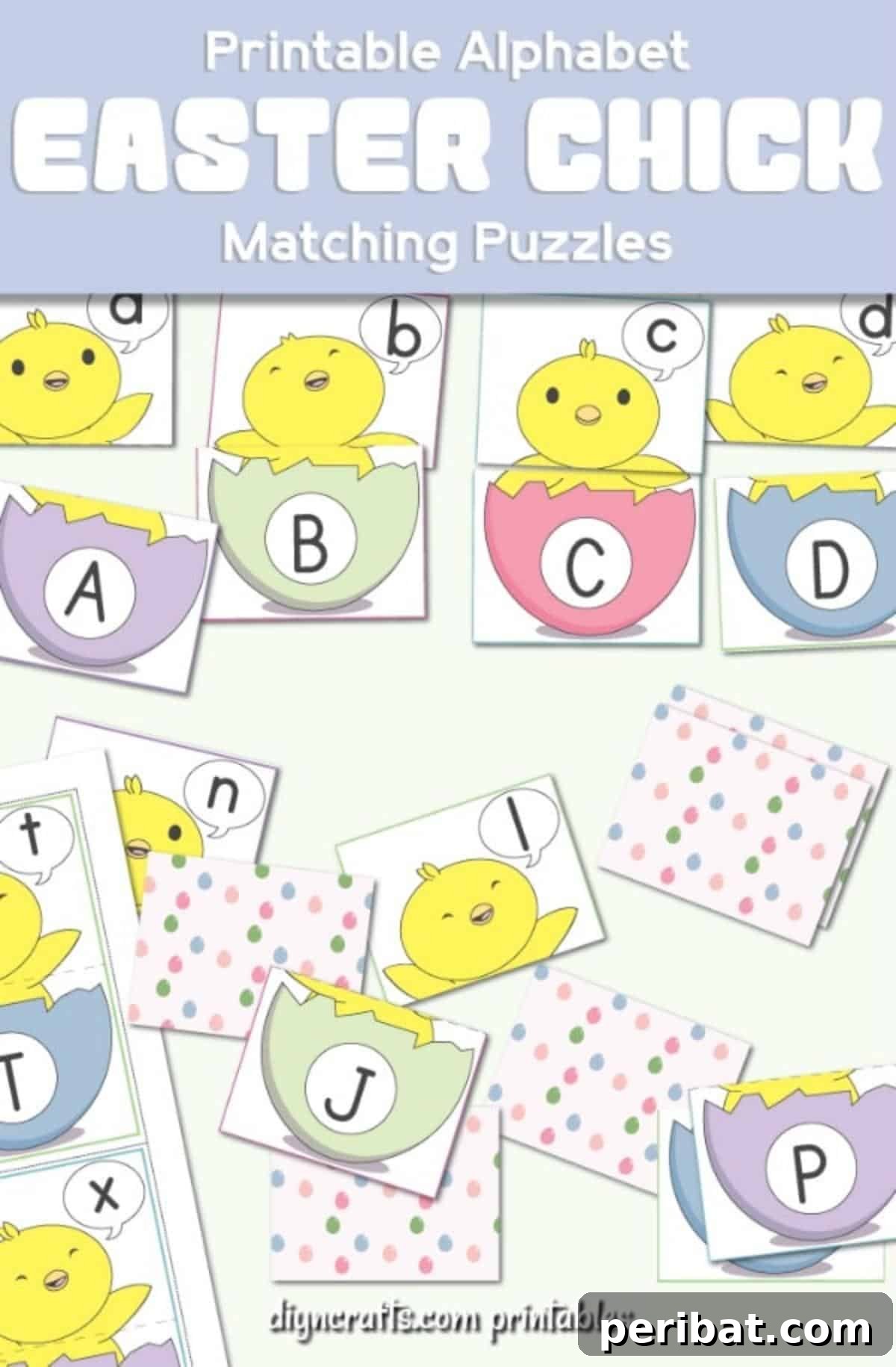 Printable Easter Chick Match-Up Fun for Preschoolers 2 Free printable Easter chick alphabet matching game for preschoolers