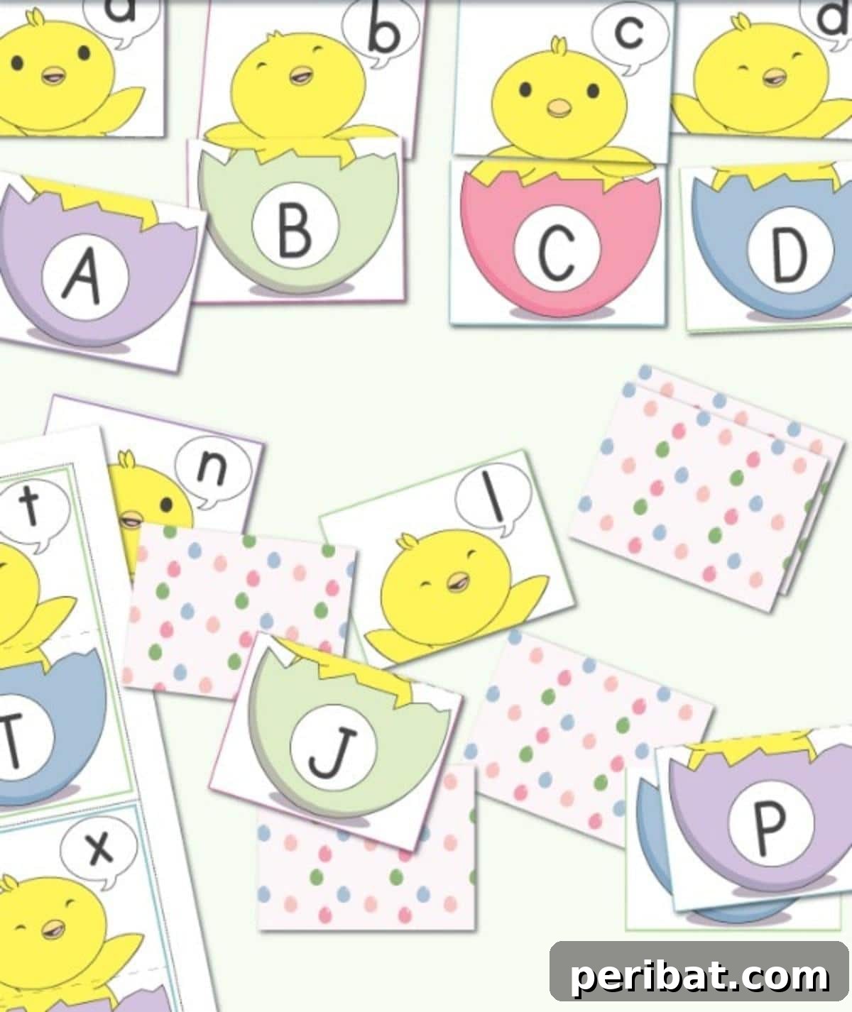 Printable Easter Chick Match-Up Fun for Preschoolers 3 Cut apart Easter activity matching game for alphabet practice