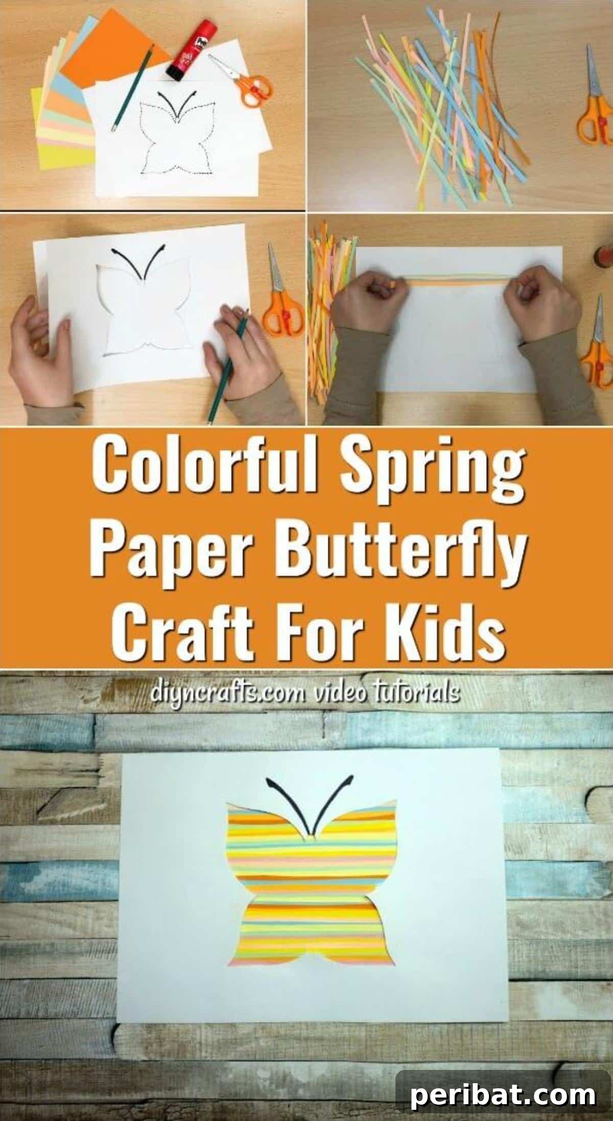 Springtime Flutter: Colorful Paper Butterflies for Little Hands 9 Pinterest-optimized image for a Colorful Spring Paper Butterfly Craft, showcasing a completed project with craft supplies.