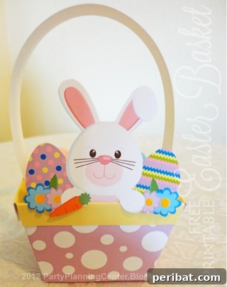 DIY paper Easter basket with peeking bunny printable