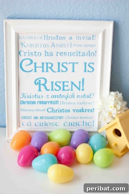 Multilingual 'Christ Is Risen' subway art printable for Easter