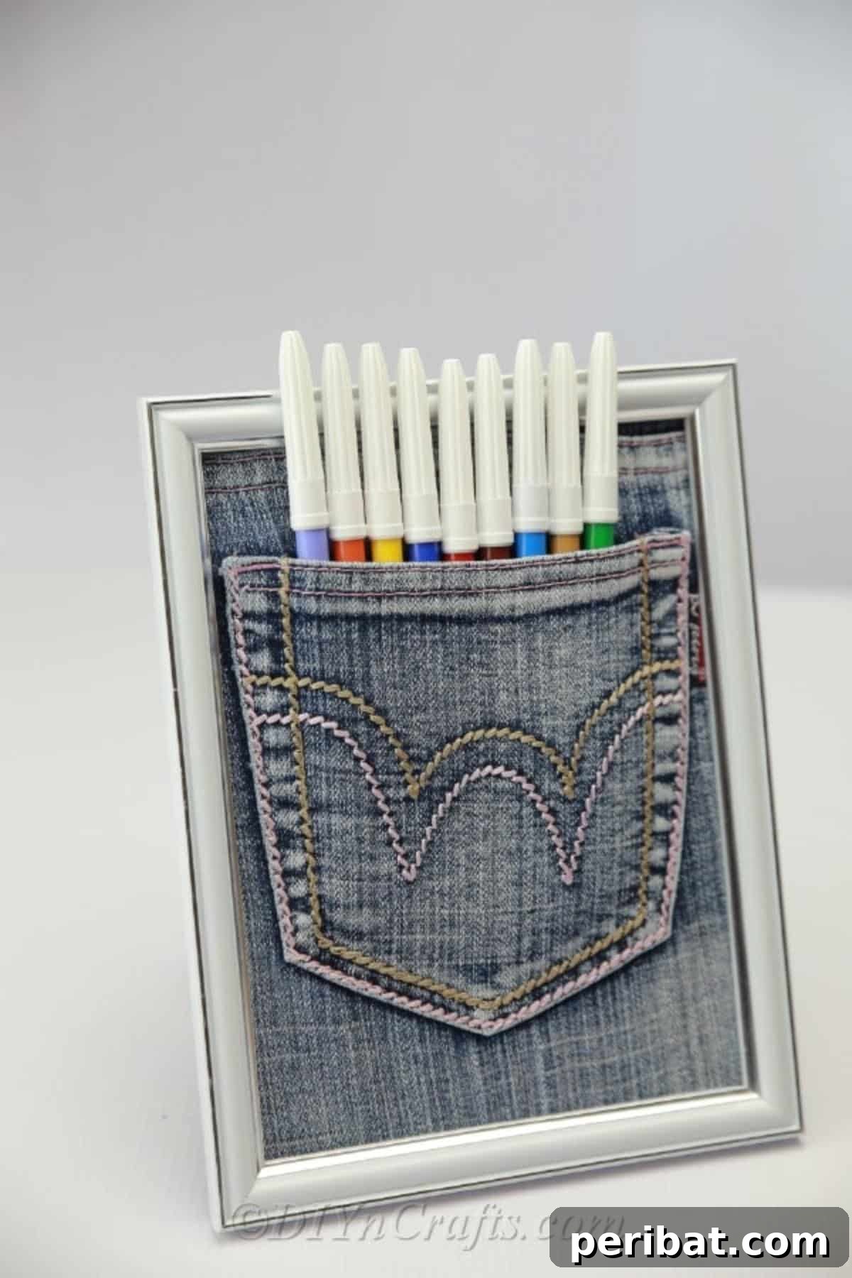 Stylish Denim pen pocket organizer displayed on a modern desk