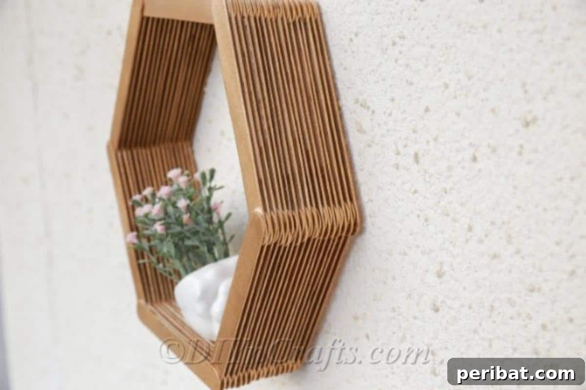 Side view of popsicle stick shelf 