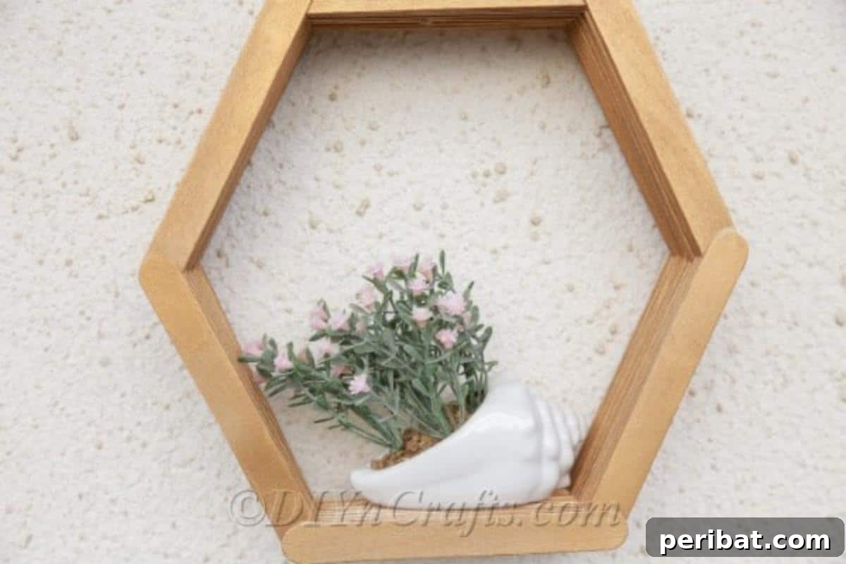 Hexagon shelf made out of popsicle sticks
