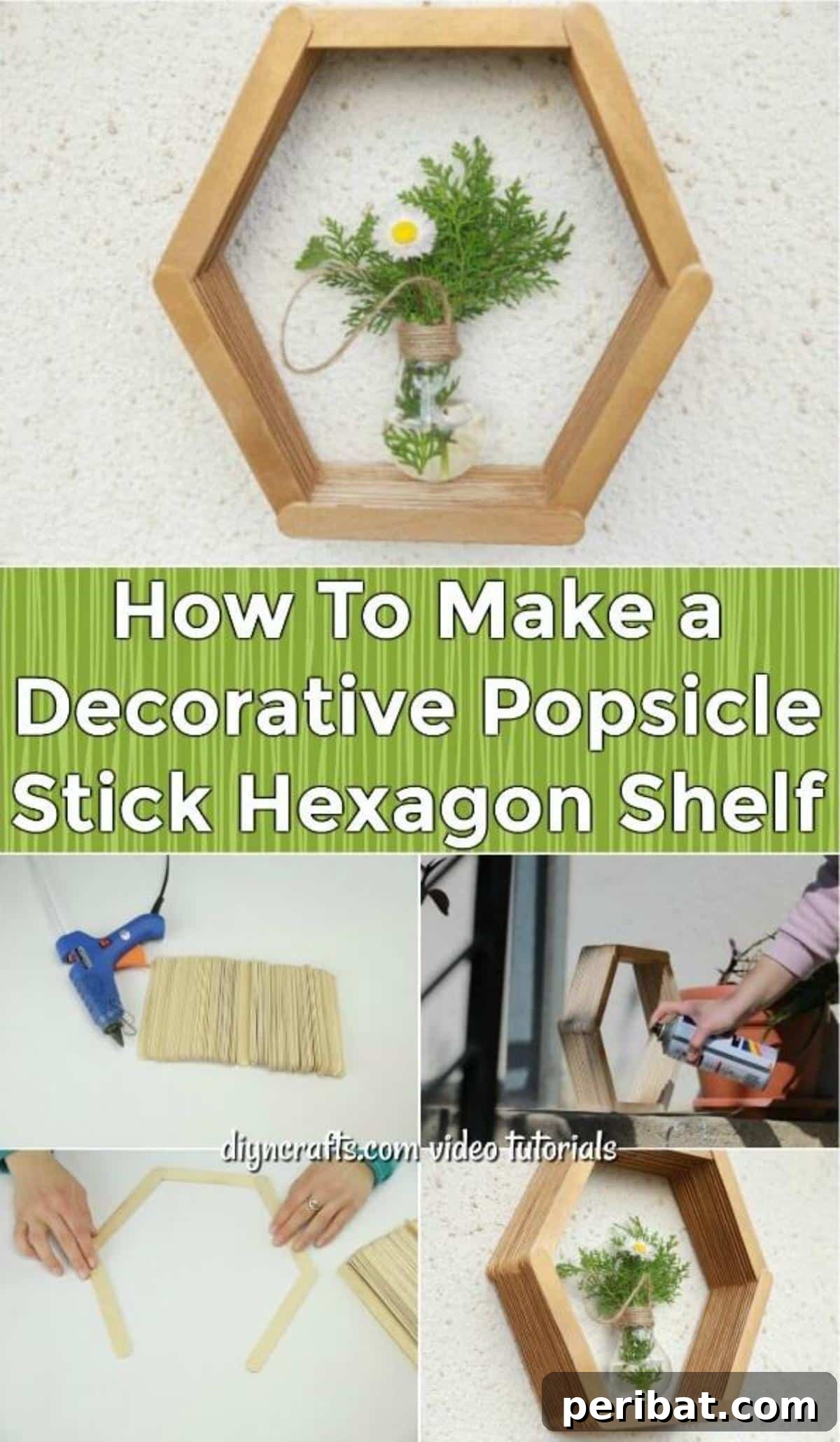 How To Make a Decorative Popsicle Stick Hexagon Shelf - Make this amazing popsicle stick hexagon honeycomb shelf in no time. This step-by-step video tutorial will show you how to put this shelf together in just a few minutes.