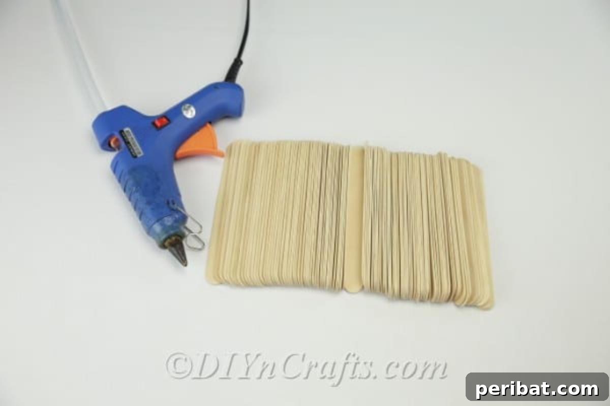 Supplies needed for DIY popsicle stick shelf 