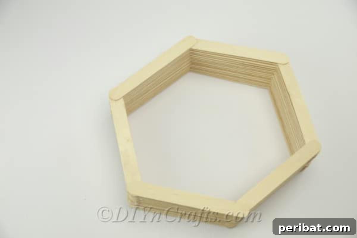 Finished hexagon popsicle stick shelf 