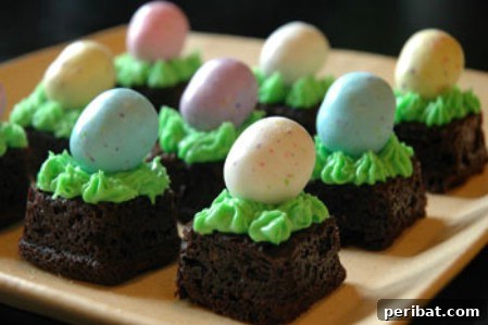Delightful Easter Treats Made Easy 92 Bite Size Easter Brownies with green icing and a candy egg