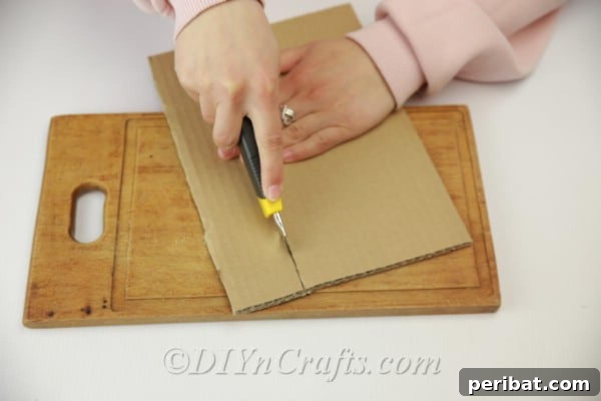 Cutting cardboard for lantern base with craft knife