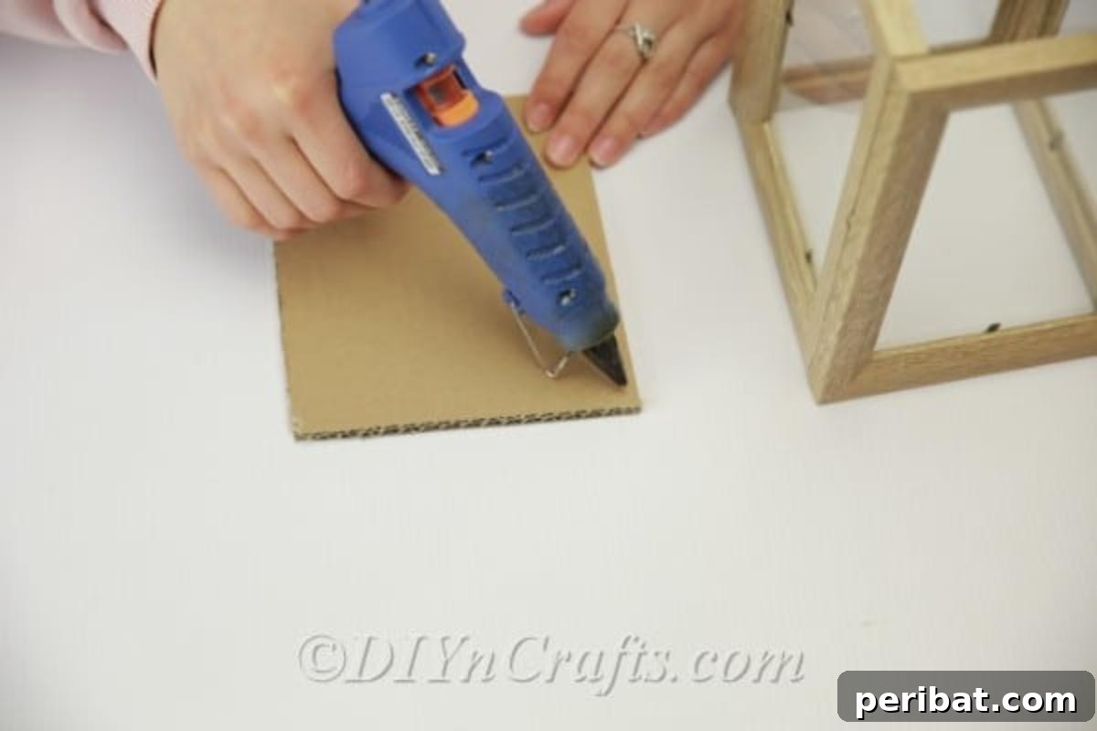 Gluing cardboard onto picture frame lantern base securely